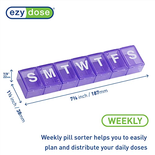 Image of EZY DOSE Weekly (7-Day) Pill Case, Medicine Planner, Vitamin Organizer Box, Convenient and Easy to Use, X-Large Compartments, Travel Friendly, Purple, BPA Free