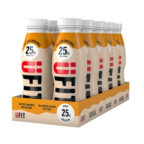 UFIT 25g Protein Shake (10 x 330 ml) - Salted Caramel Flavour - High Protein - Fat Free - No Added Sugar - Ready to Drink - Gut Friendly - Packaging May Vary