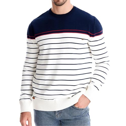 Mens O-Neck Cotton Pullover Sweater Striped Casual Knitted Long Sleeve Top2
