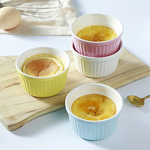 YAZYLIFE Ramekins 6oz Oven Safe, Creme Brulee Ramekin and Souffle Dishes, Porcelain Baking Bowls, Dipping Sauce Dish.Pudding Cups, Set of 6, Blue.
