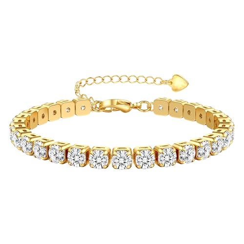ADRAMATA Tennis Bracelet for Women 14K Gold Plated Cubic Zirconia Classic Bracelets 3/4/5MM Silver Bracelet Jewellery Gifts for Women,G3