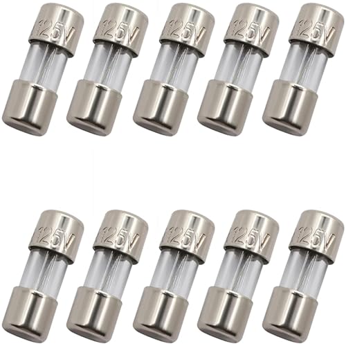 SIXQJZML 10 Pack F5AL Fast-Blow Mini Fuse 5A Max 5 amp 125V Glass Fuses 0.14 x 0.39 inch / 3.6 x 10 mm (125Volt) (F5A)