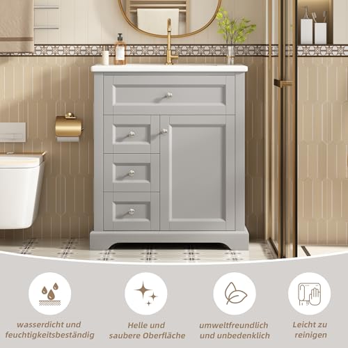 Mueble de baño REXO gris contra la humedad con amplio espacio y lavabo 8