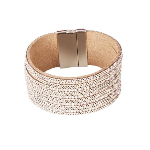 Bracelet en cuir magnétique à zircons pour femme élégante