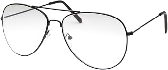 SHAMZBEST Clear Lens Aviator Eyeglasses Classic Retro Metal Frame (Black Large, Clear) (Black Large, Clear)