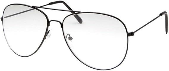 SHAMZBEST Clear Lens Aviator Eyeglasses Classic Retro Metal Frame (Black Large, Clear) (Black Large, Clear)