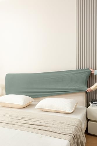 Image of HOMETHREADS Stretchable Lycra /Velvet Headboard Cover | Soft, Dust-Proof & Wrinkle-Resistant Bed Back Protector | Fits Leather, Wooden & Fabric Bedsides | for 5ft to 6.5ft Beds | (Green, 150x65cm)