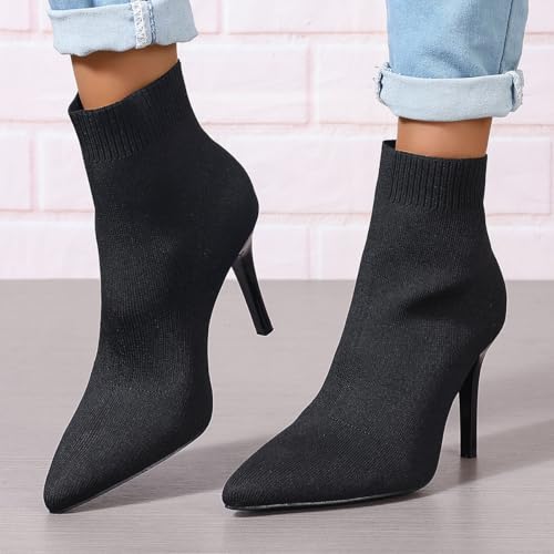 SelRoys Women's Ankle Boots Stretch Elastic Knit Pointed Toe Stiletto Heel Breathable Fashion Sock Booties4