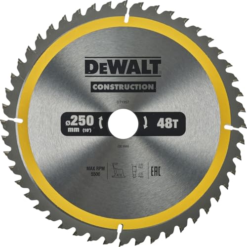 DEWALT Hoja de sierra circular 250 mm x 30 mm 48T, Nail Tough, DT1957-QZ