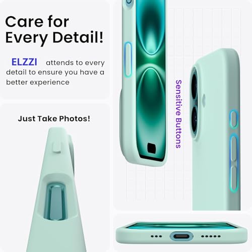 Image of Elzzi Microfiber Logo Cut Cover Compatible for iPhone 16 Plus Case Liquid Silicone Cases Full Body Protective Covers Anti Fingerprint Back Cover with High Raised Camera Lips (6.7 inch, Mint Green)