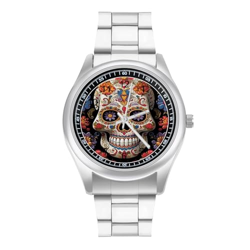 Image of VstaDank Sugar Skulls Wristwatch for Men Women Modern Fashion Business Stainless Steel Watch Alloy Case Stylish Luxury Casual Wrist Watch Easy Reader Unisex Analog Watches