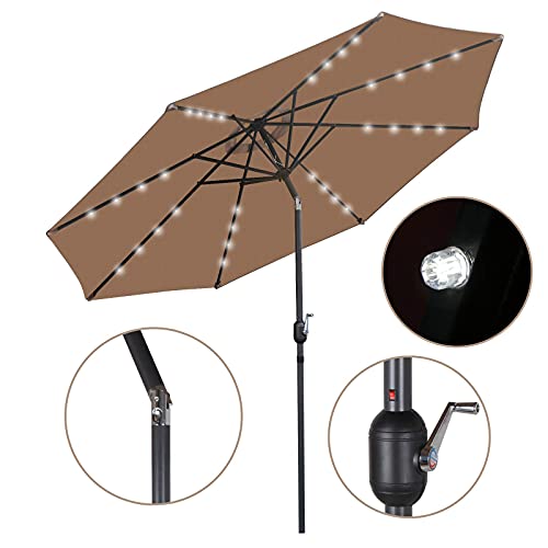 Super Deal 10Ft Patio Umbrella With 32 Solar Led Lights, Outdoor Large Table Umbrella With Tilt Adjustment And Crank For Market Garden Backyard Beach Poolside #TOP3