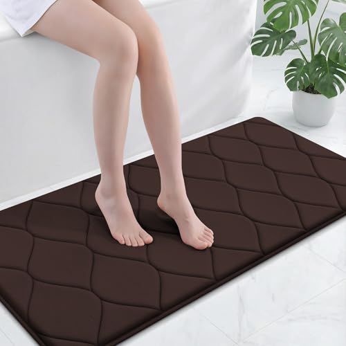 Image of Smiry Memory Foam Bath Mat 47x24, Ultra Soft Absorbent Bathroom Rugs | Brown, Plush Quick Dry and Machine Washable Cushion Bath Mats for Bathroom, Shower, Tub & Home Decor