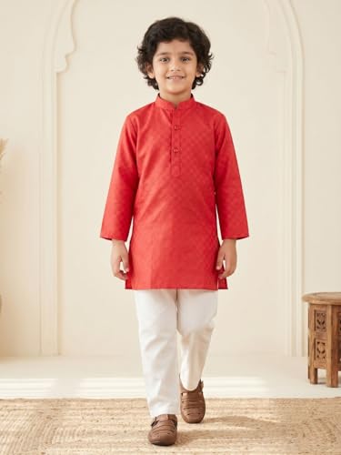 Image of AJ DEZINES Boys Cotton Full Sleeve Printed Kurta Pajama Set for Kids - Ethnic wear | Special Occasion & Traditional Outfit |Boys Kurta Pyjama Set - Regular Fit