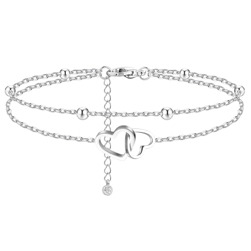 FIBO STEEL Stainless Steel Ankle Bracelet for Women Teens Cute Butterfly Sequin Infinity Cross Heart Evil Eye Pendant Layered Anklets Adjustable Foot Jewelry