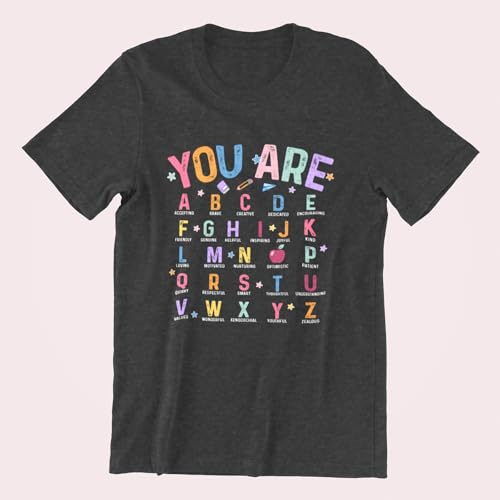 Teacher Shirts for Women Tops, Teacher T Shirts Alphabet Graphic Tees for Women Preschool Teacher Shirts3