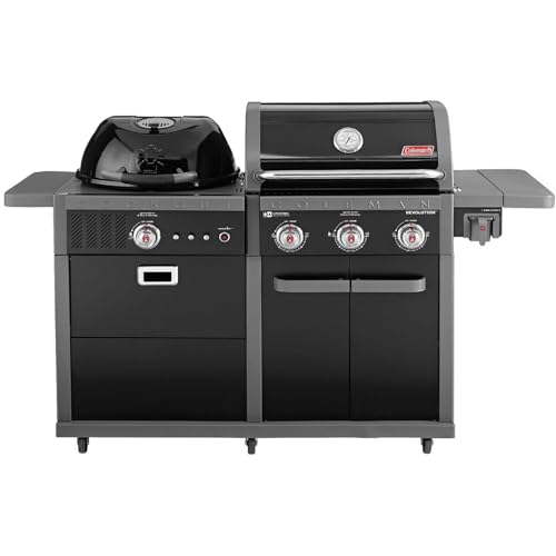 Coleman Revolution 2-in-1 Combination 45,000 BTU 3-Burner Dual Fuel Grill with Charcoal Lighting, Portable Propane and Charcoal Smoker in Black