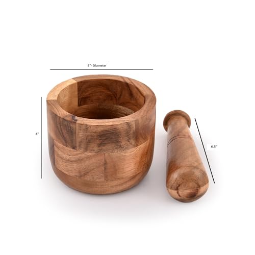 Miniatura 7 de Samhita Mortero De Madera De Acacia Hecho A Mano, Perfecto Para Moler Hierbas, Ajo, Especias De Nuez Y Uso Esencial De Cocina