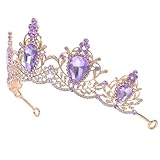 Homoyoyo Tiara Barroca Vintage para Boda y Fiesta, Diadema Gemas de Imitación en Forma de Gotas de Agua, Color Morado Claro, Accesorio Ligero para Dama de Honor y Novia