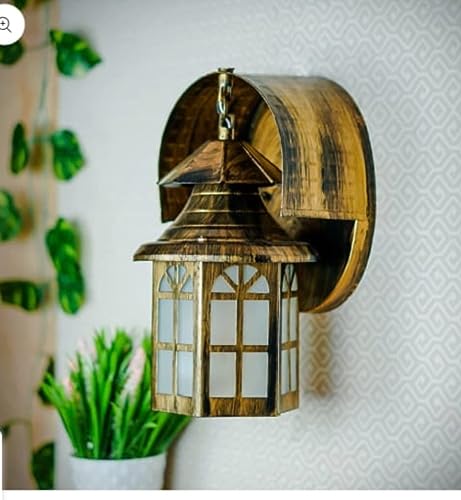 Image of GreyWings Copper Antique Wall Light for Home Iron & Glass Vintage Lantern Wall Lamp with Decorative Wall Light (Bulb is not Included) Pack of 4
