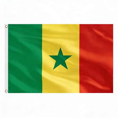 AhfuLife Drapeau du Sénégal 90x150 cm – 1 Pièce Drapeau Sénégalais Double Face avec 2 Œillets en Laiton, Polyester pour Extérieur, Décoration pour Fête Nationale (4 Avril),Coupe du Monde, Stade, Bar