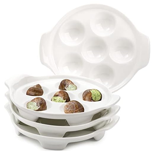 Okllen 4 Pack Ceramic Escargot Plates with 6 Holes and Handles, 6.5 Inch Seafood Snail Dish Footed Plates White Escargot Baking Dish Barbecue for Home, Kitchen, Restaurant
