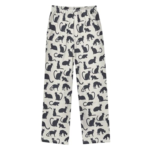 Black Cats Print Pajama Pants Lounge Sleep Pants Elastic Waist Long Pajama Bottoms with Pockets for 6-14 Years2