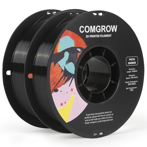 Image of Comgrow PETG 3D Printer Filament 1.75mm, High Precision and Tough 3D Printer Filament 2kg (4.4LBS), Dimensional Accuracy + /- 0.02 mm, Fit Most 3D Printers Black+Black