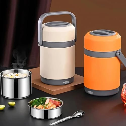 Image of USB Electric Heated Lunch Box - 2L Stainless Steel Food Warmer with Constant Temperature Heating, Leakproof Thermal Jar for Office, School & Travel