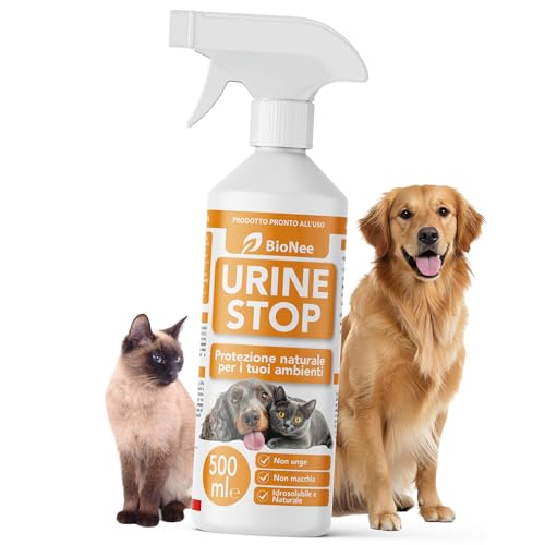 Bionee Urine Stop Spray Naturale per Cani e Gatti 500 ml – Doppia Azione: Disabituante agli Agrumi + Elimina Odori – Pronto all’Uso, Non Macchia, Sicuro per Ambienti Interni ed Esterni