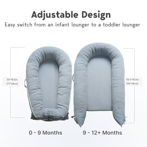 Image of Deluxe Infant Lounger, Baby Nest Cover for Baby Girls & Boys, Newborn Essentials for Baby 0-12 Months, 100% Cotton (Corduroy Cotton, Beacon Grey)