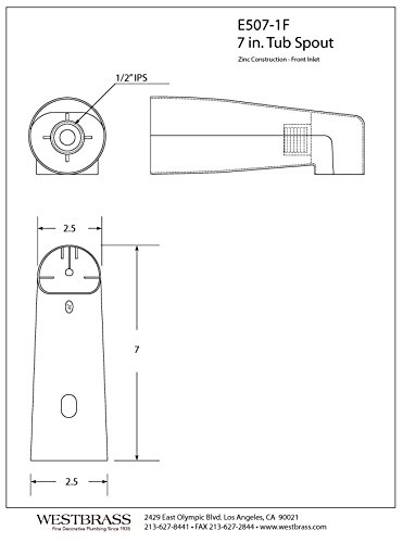 Westbrass 7" Tub Spout, Polished Chrome, E507-1F-26, 1 Pack #TOP1
