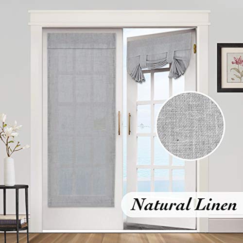 Princedeco Natural Linen French Door Curtains Privacy Light Reducing Door Curtain For Glass Door Thermal Insulated Tie Up Shade Door Window Curtains,26 X 68 Inches, 1 Panel, Dove #TOP1