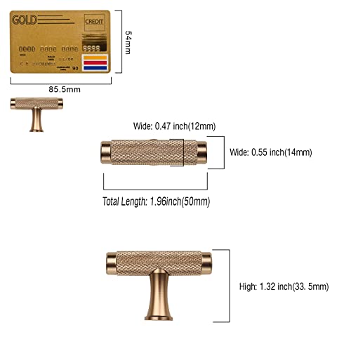 Amerdeco 10 Pack Champagne Bronze Cabinet Knobs 2 Inch Length Single Hole T Bar Champagne Gold Knurled Cabinet Pulls For Drawer Dresser Cupboard Zh0022 #TOP5
