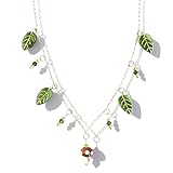 CZMZHFC Gargantilla de hoja verde de hongo para mujer, chapado en oro con dije de hongo rojo, cadena ajustable, colgante de esmalte de vidrio, joyería de moda hipoalergénica para vacaciones y regalos