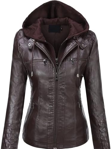 Hooded Leather Jacket Removable Leather Jacket for Women Spring Fall Women Pu Washed Leather Outwear3