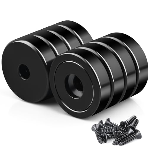 Keukenket Aimants néodyme de 25 mm avec trou noir, extra puissants 25 kg, lot de 8, aimants à visser à tête hexagonale, magnétiques, cylindriques, noirs