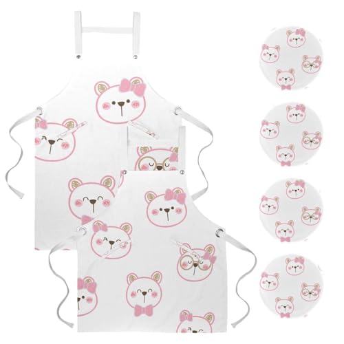Lot de 2 tabliers de cuisine et serveuse avec broches motif bulbes timides