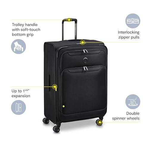 Image of DELSEY PARIS Sky Max 3.0 Checked Suitcase 28 Inch Large, Lightweight Softside Expandable Luggage, Spinner Wheels, Soft Touch Handle, Onyx Black