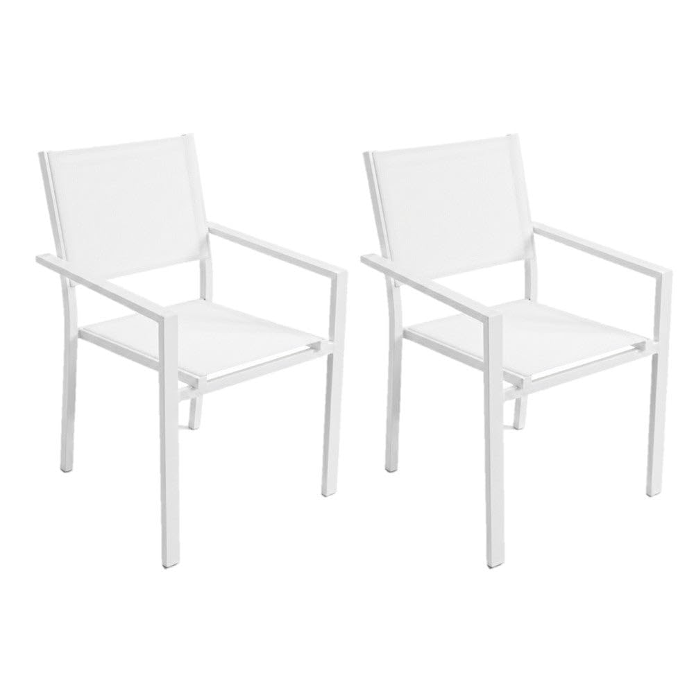 MONTY Set de 2 Sillas Thais de Aluminio Blanco y Textileno Blanco, Elegantes, Apilables, Ligeras y Resistentes, Tratamiento anticorrosión para Exteriores, de 56x56x86 cm