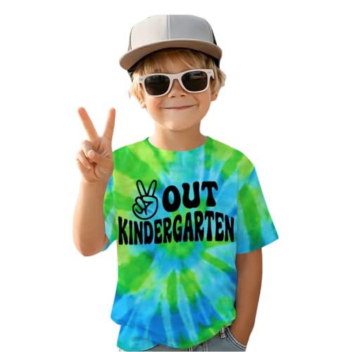 IZYJOY Kindergarten Graduation Shirt Girl Boy Peace Out Kindergarten T-Shirt Kids Last Day of Kindergarten Tie Dye Outfit Top (7T<130>,Green)