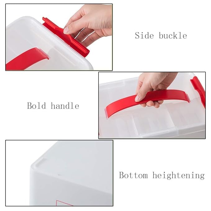 Clintick Portable Double Layers Medicine Cabinet First Aid Kit Medical Box Household Plastic Pill Storage Box with Detachable Tray and Handle (White & Red, Rectangular) 4
