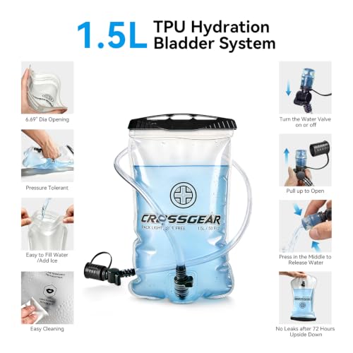 CROSSGEAR Hydration Running Vest with 1.5L Water Bladder-BPA Free, Black - image 9