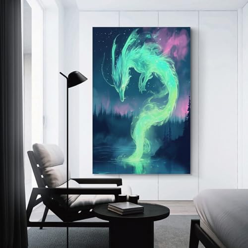 Cuadro de dragón en lienzo con acabado artístico premium de 50x75cm para murales elegantes 3