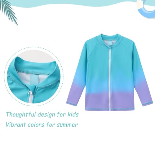 Image of Girls Swim Shirts, Long Sleeve Rash Guard Swimsuits with Full Zipper Sun Protection Bathing Suit Quick Dry Swimwear for Kids