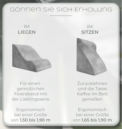 WELL B4 Ergonomisches Lesekissen für Bett und Sofa – Bequemes Rückenkissen mit Memory Foam – Verwendbar als Reflux Kissen, Keilkissen Bett, Bettkissen Rückenlehne im Sitzen und Liegen, GRAU