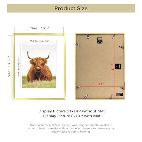 Image of Golden State Art, 11x14 Picture Frame Set of 3, Gold Thin Border Photo Frame, Display Pictures 8x10 with Mat or 11x14 Without Mat, Wall Hanging Horizontal and Vertical