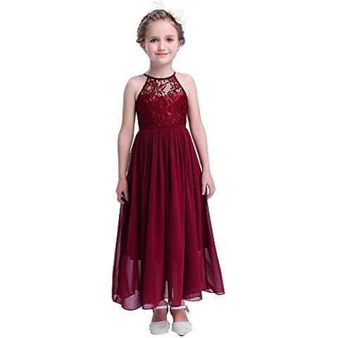 Happy Rose Girls Lace Party Wedding Long Chiffon Junior Bridesmaid Dress Wine 16 Cover