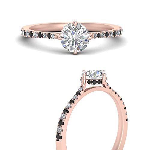 Image of Choose Your Gemstone Compass Point Under Halo Round Engagement Ring Rose Gold Plated Round Shape Side Stone Engagement Rings Lightweight Office Wear Everyday Gift Jewelry US Size 4 to 12