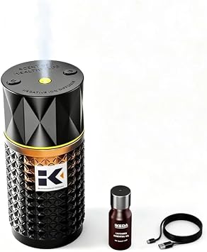 Smart Car Air Freshener | Negative Ion Car Aroma Diffuser | Car Air Freshener Diffuser with 3 Switchable Modes | Car Diffuser Auto Power-Off When Waterless | Glass Diffuser for Car, by Ikeda Black